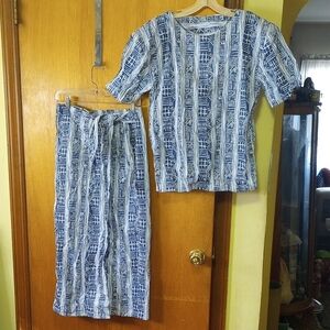Passports by Pier 1, Medium, Blue & White Cotton Wrap Maxi Skirt & Top